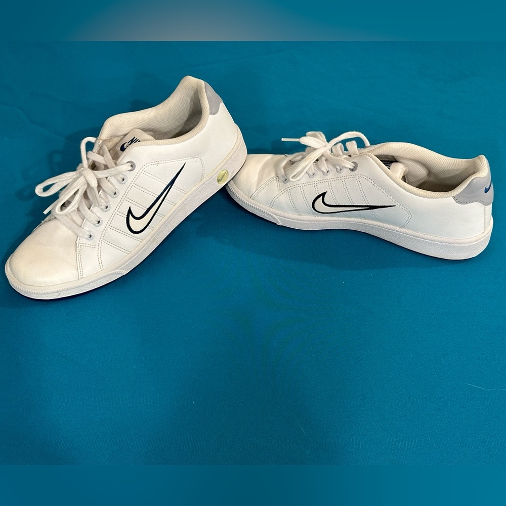 Like New. Nike Court Tradition 2’s. White with Wolf Grey and Blue. Size 9.5